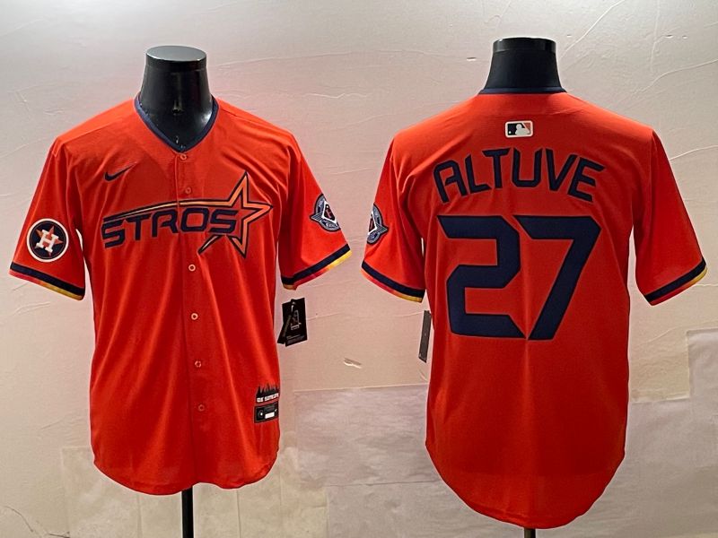 Men Houston Astros 27 Altuve Orange Three generations Joint Name 2025 Nike MLB Jersey style 4
